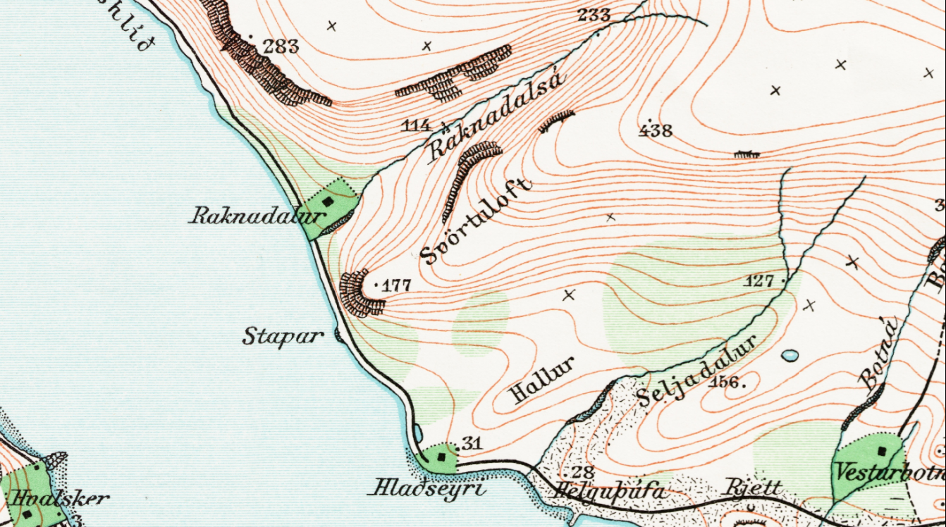 Brot úr gömlu korti. Fyrir miðju stendur "Svörtuloft".