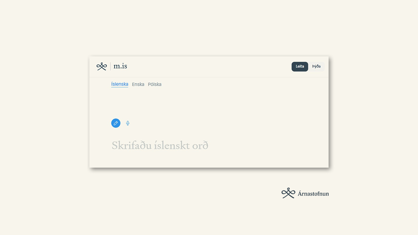 A screenshot of the website m.is shows that it is possible to receive translations of Icelandic words in English and Polish.