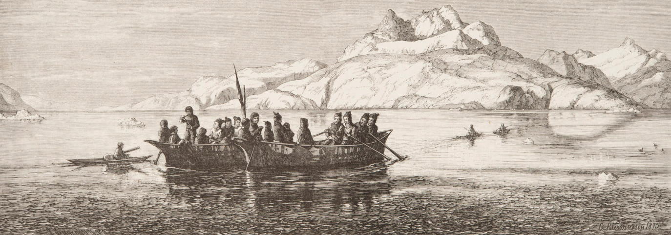 Umiak-bátur við Grænland árið 1875