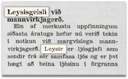 Orðin leysisgeisli og leysir í Tímariti verkfræðinga 1970
