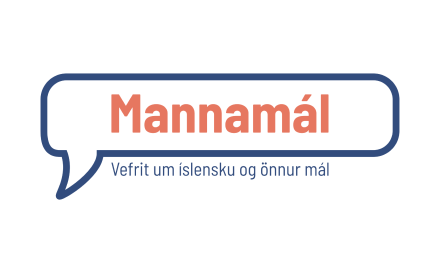 Talblaðra á hvítum grunni. Inni í talblöðrunni stendur "Mannamál" og undir henni stendur "Vefrit um íslensku og önnur mál".