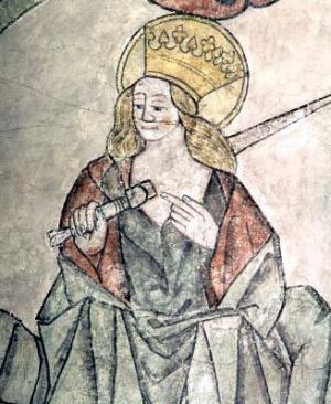 Freska sem sýnir heilaga Agnesi í Helsingjalandi.